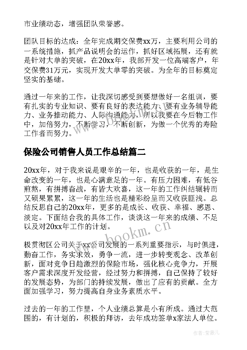 保险公司销售人员工作总结 保险公司销售工作总结(大全8篇)