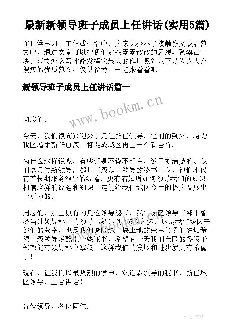 最新新领导班子成员上任讲话(实用5篇)