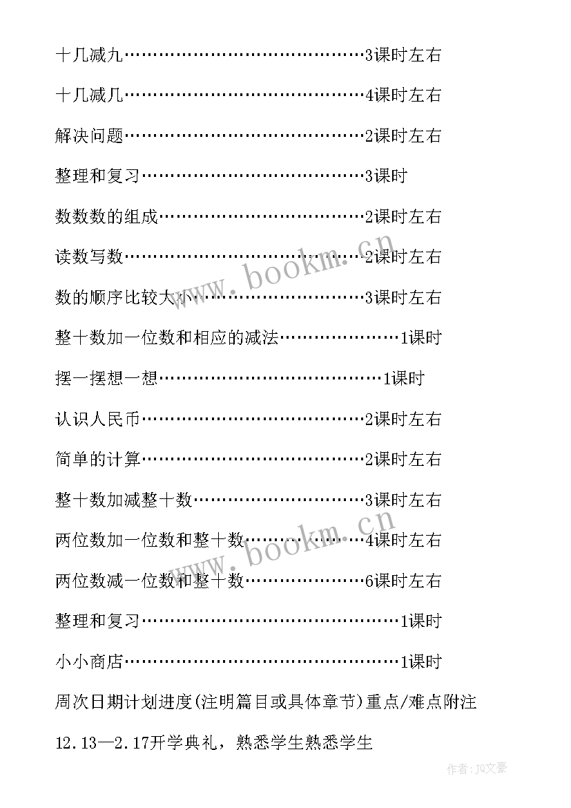 小学数学一年级数学教学计划 一年级数学教学计划(实用7篇)