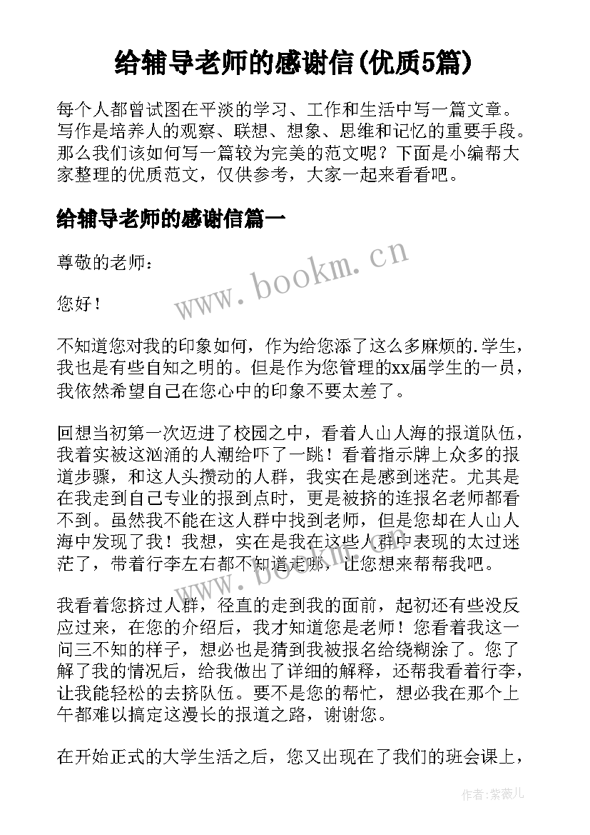 给辅导老师的感谢信(优质5篇)