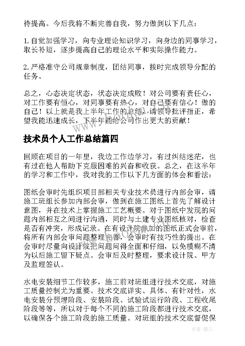 技术员个人工作总结(大全5篇)