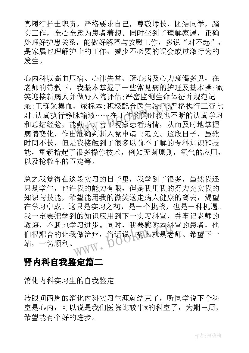 2023年肾内科自我鉴定(优质8篇)