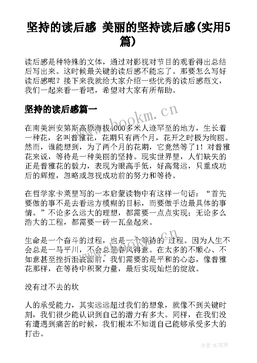 坚持的读后感 美丽的坚持读后感(实用5篇)