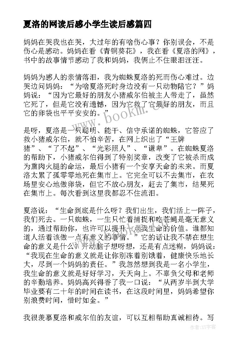 最新夏洛的网读后感小学生读后感 夏洛的网读后感(优质6篇)