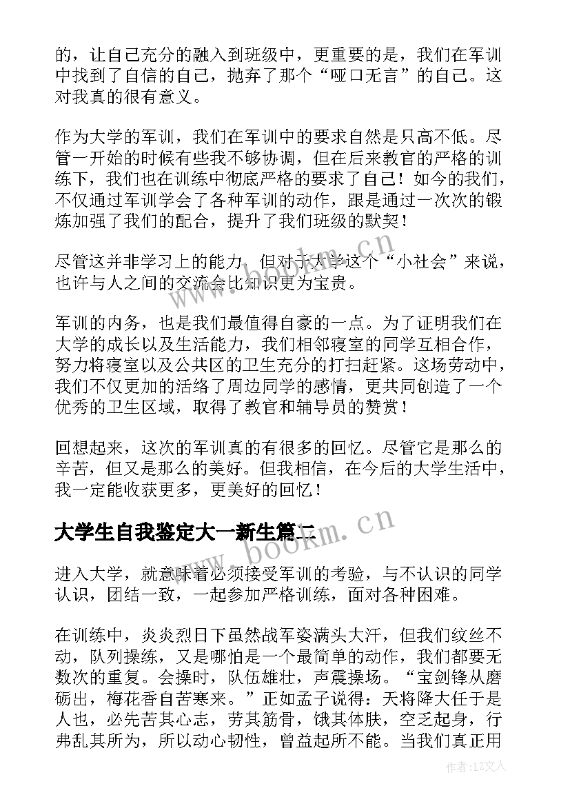 2023年大学生自我鉴定大一新生 大学新生入学的自我鉴定(模板6篇)