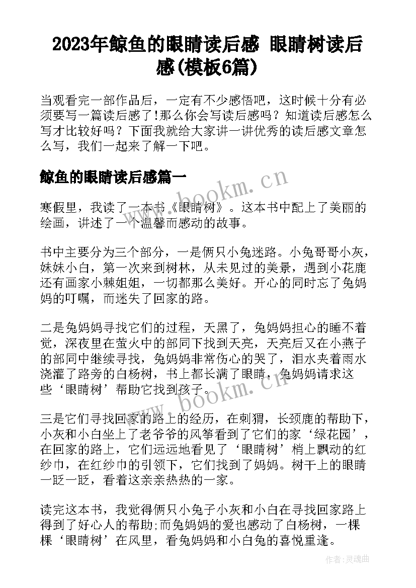 2023年鲸鱼的眼睛读后感 眼睛树读后感(模板6篇)