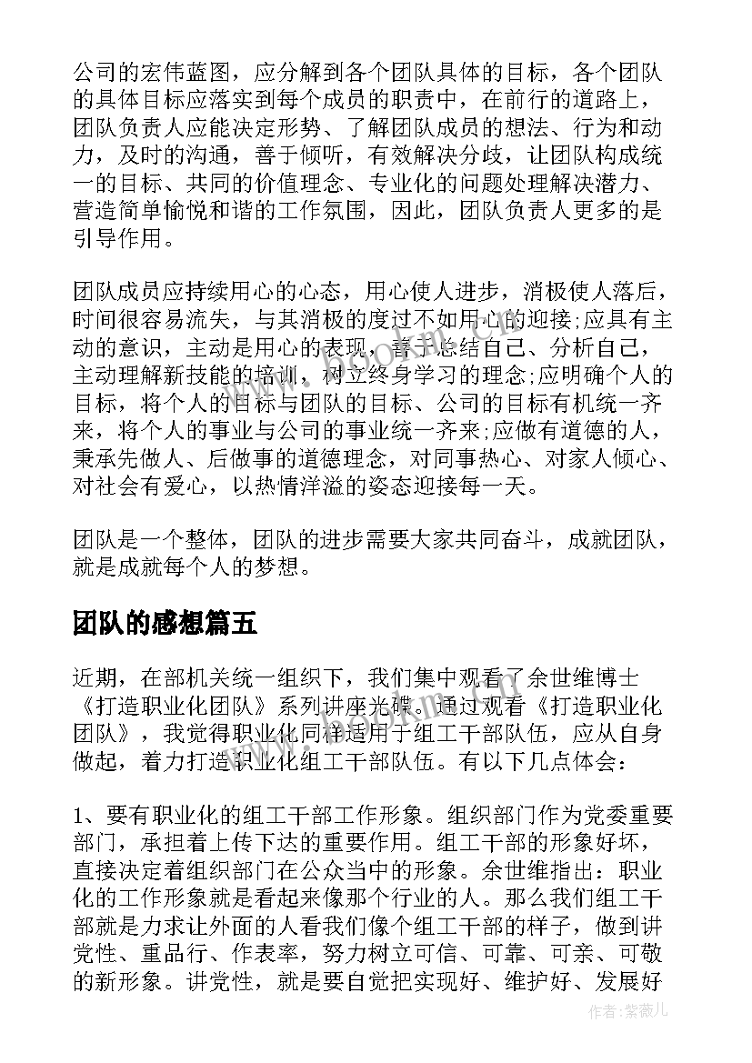 团队的感想 团队精神读后感(优秀8篇)