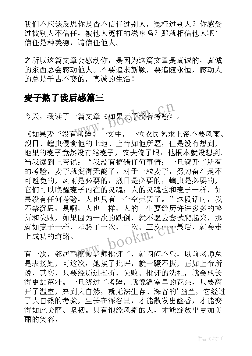 麦子熟了读后感(优秀5篇)