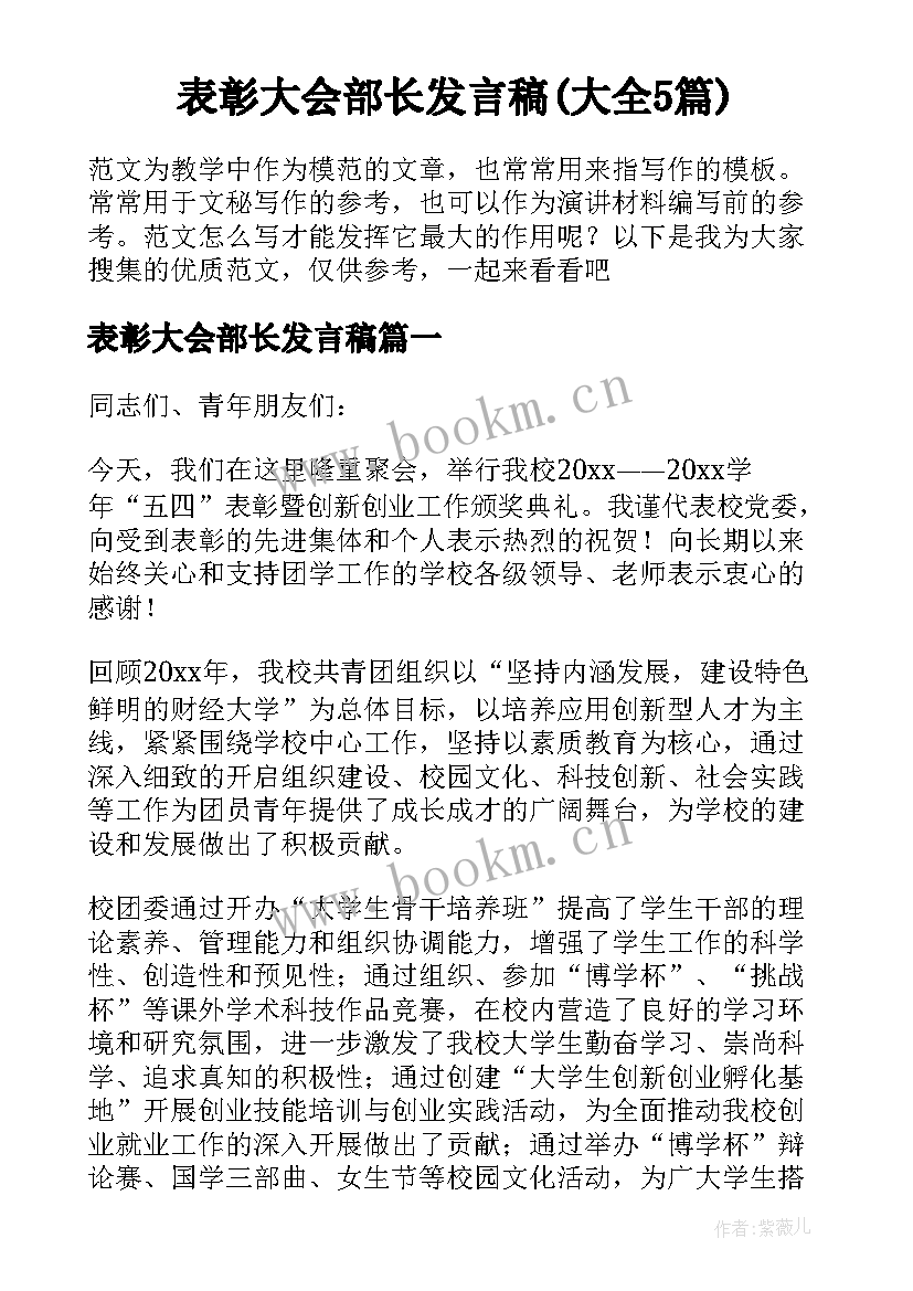 表彰大会部长发言稿(大全5篇)