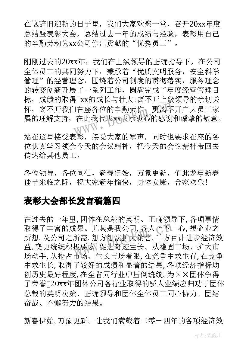 表彰大会部长发言稿(大全5篇)