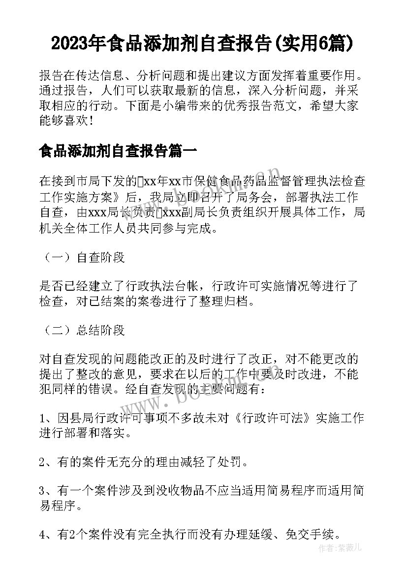 2023年食品添加剂自查报告(实用6篇)