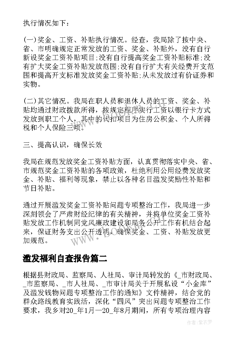 最新滥发福利自查报告(精选5篇)