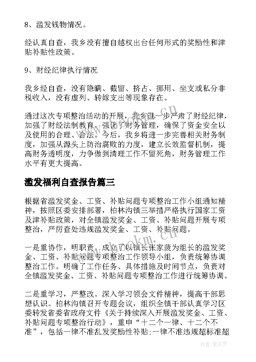 最新滥发福利自查报告(精选5篇)