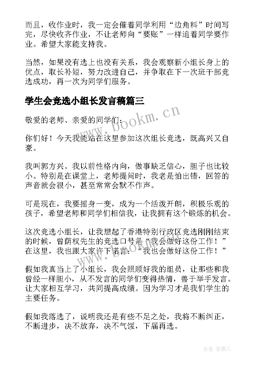 2023年学生会竞选小组长发言稿(通用7篇)