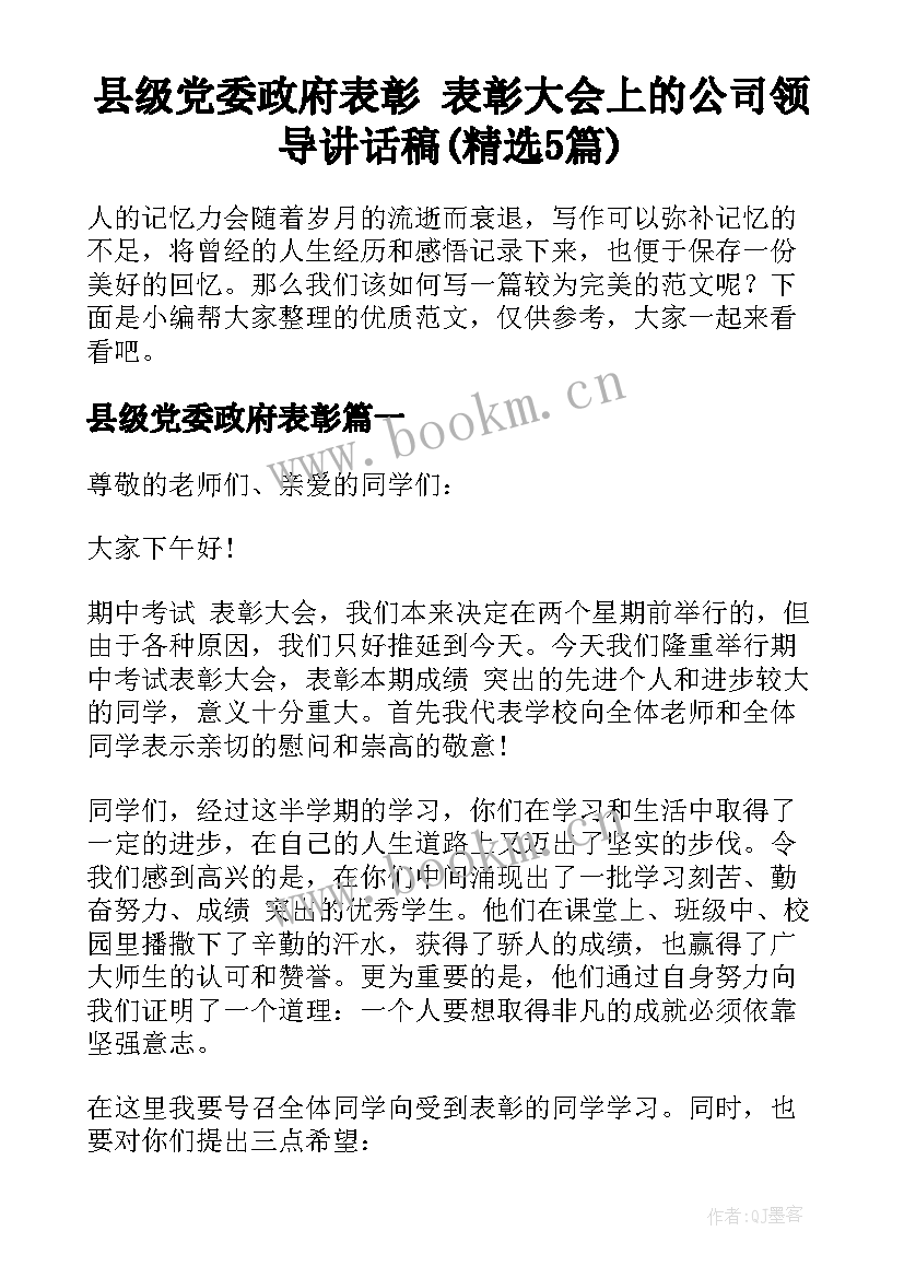 县级党委政府表彰 表彰大会上的公司领导讲话稿(精选5篇)