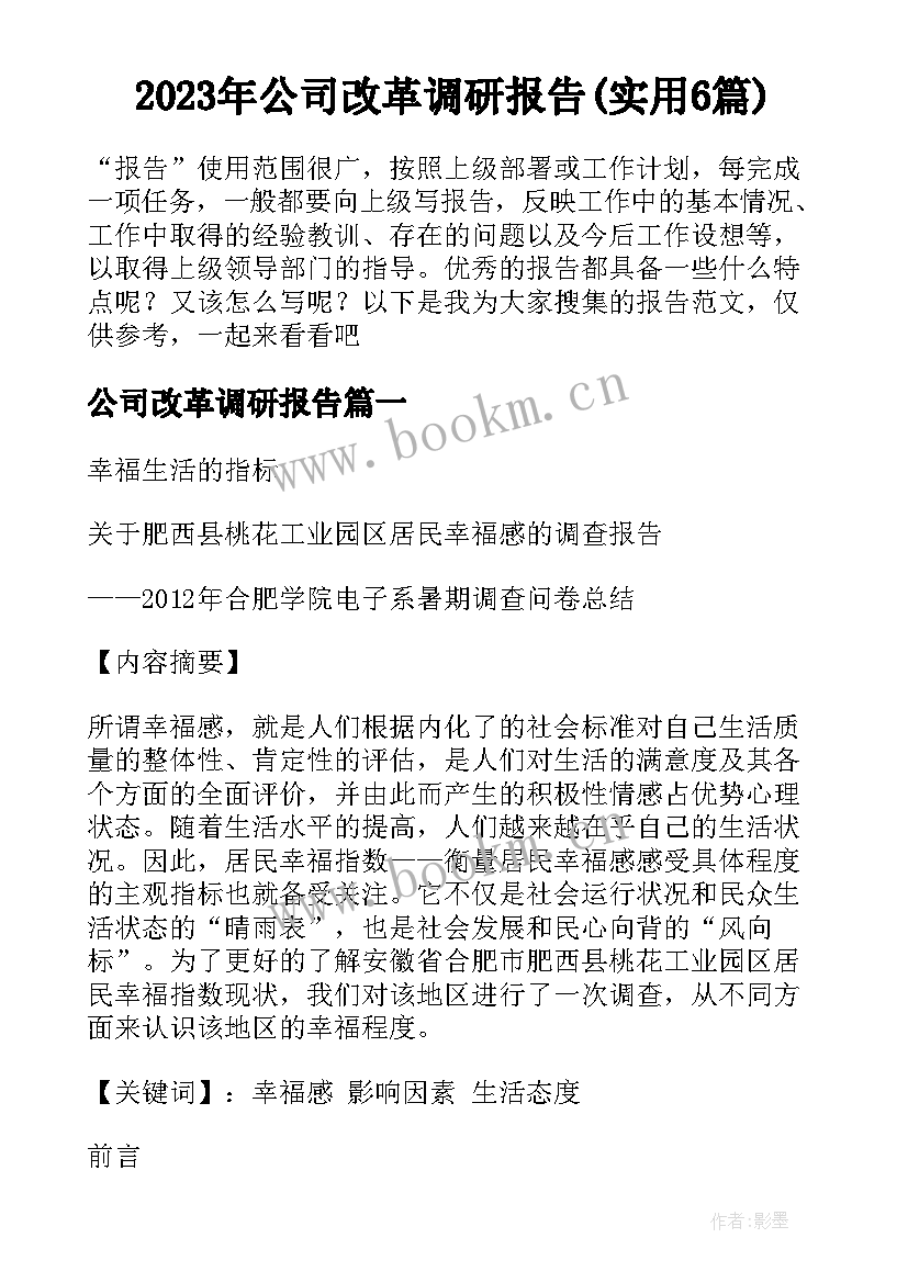 2023年公司改革调研报告(实用6篇)