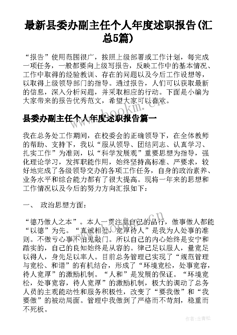 最新县委办副主任个人年度述职报告(汇总5篇)