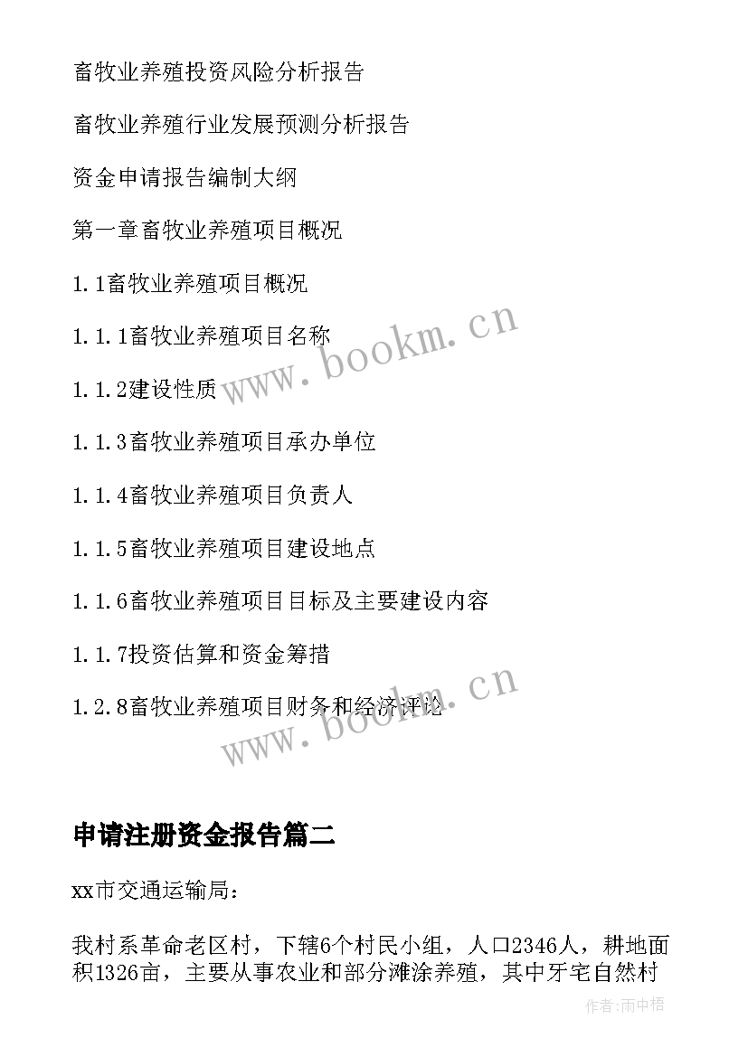 2023年申请注册资金报告(实用5篇)