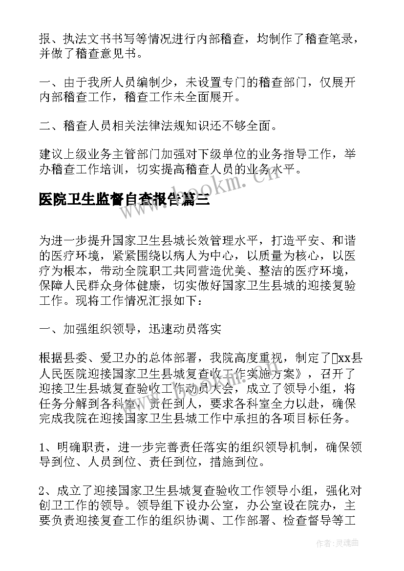 医院卫生监督自查报告 乡镇卫生执法监督大队工作总结报告(大全5篇)