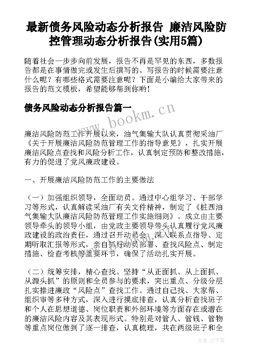 最新债务风险动态分析报告 廉洁风险防控管理动态分析报告(实用5篇)