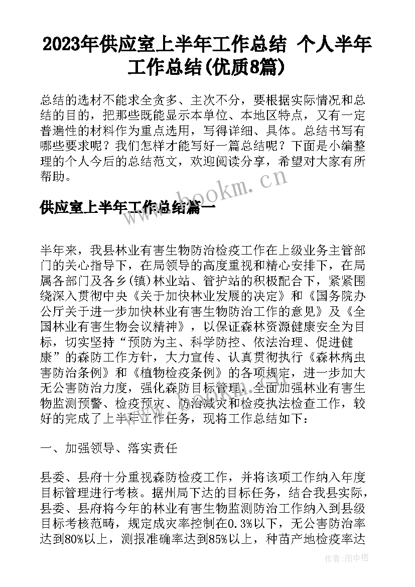 2023年供应室上半年工作总结 个人半年工作总结(优质8篇)