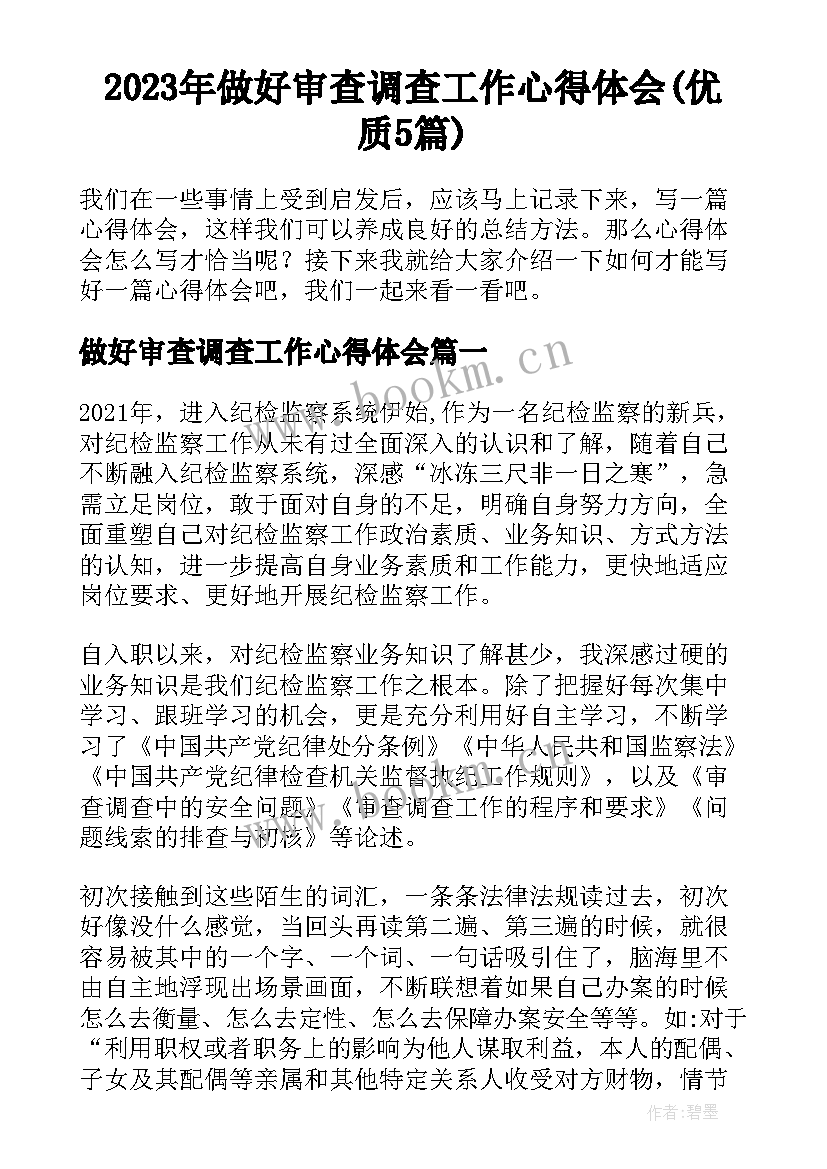 2023年做好审查调查工作心得体会(优质5篇)