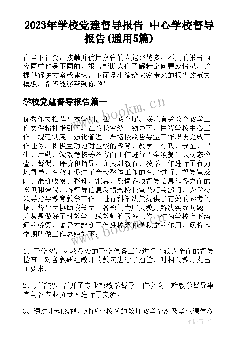 2023年学校党建督导报告 中心学校督导报告(通用5篇)