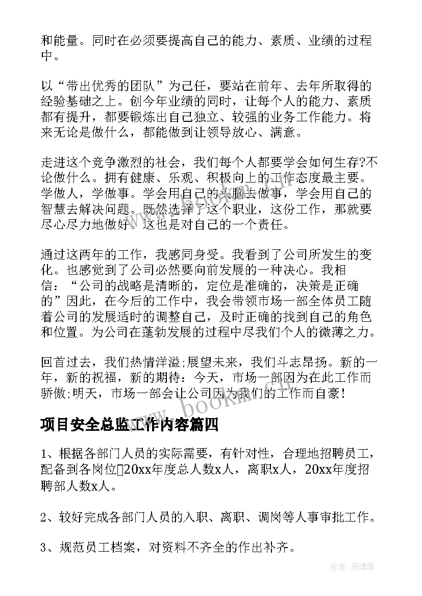 最新项目安全总监工作内容 监理安全总监工作总结(精选5篇)