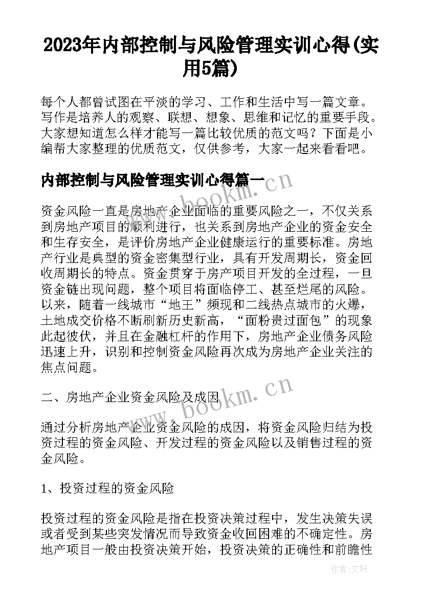 2023年内部控制与风险管理实训心得(实用5篇)