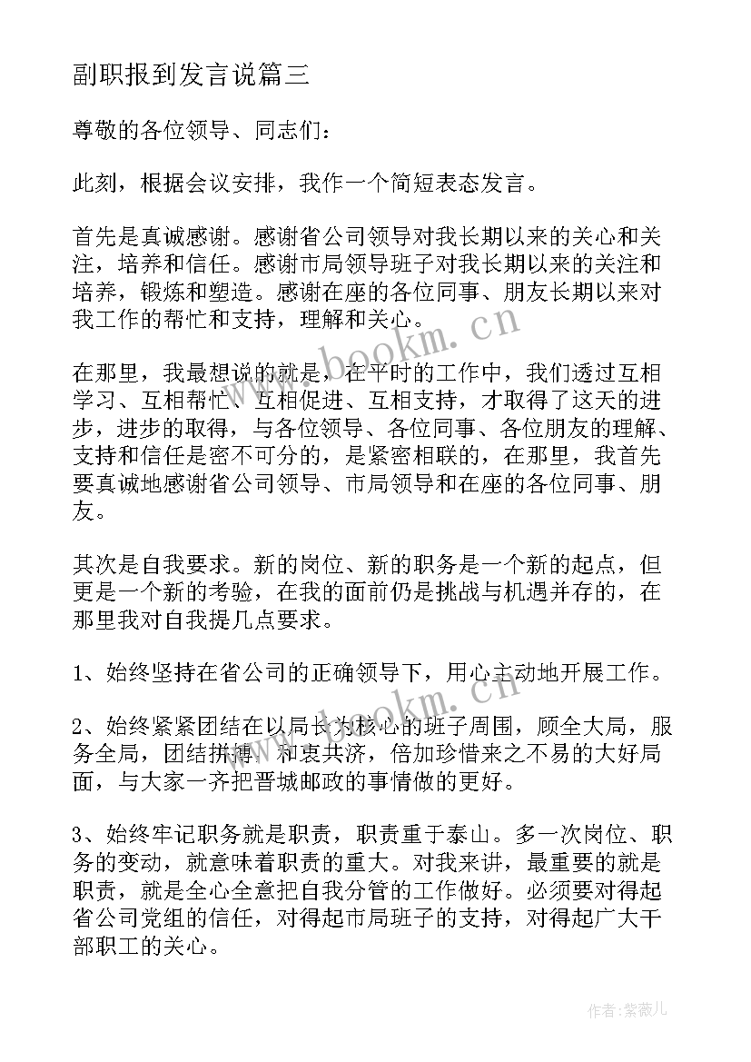 最新副职报到发言说 副职就职发言稿(优秀8篇)