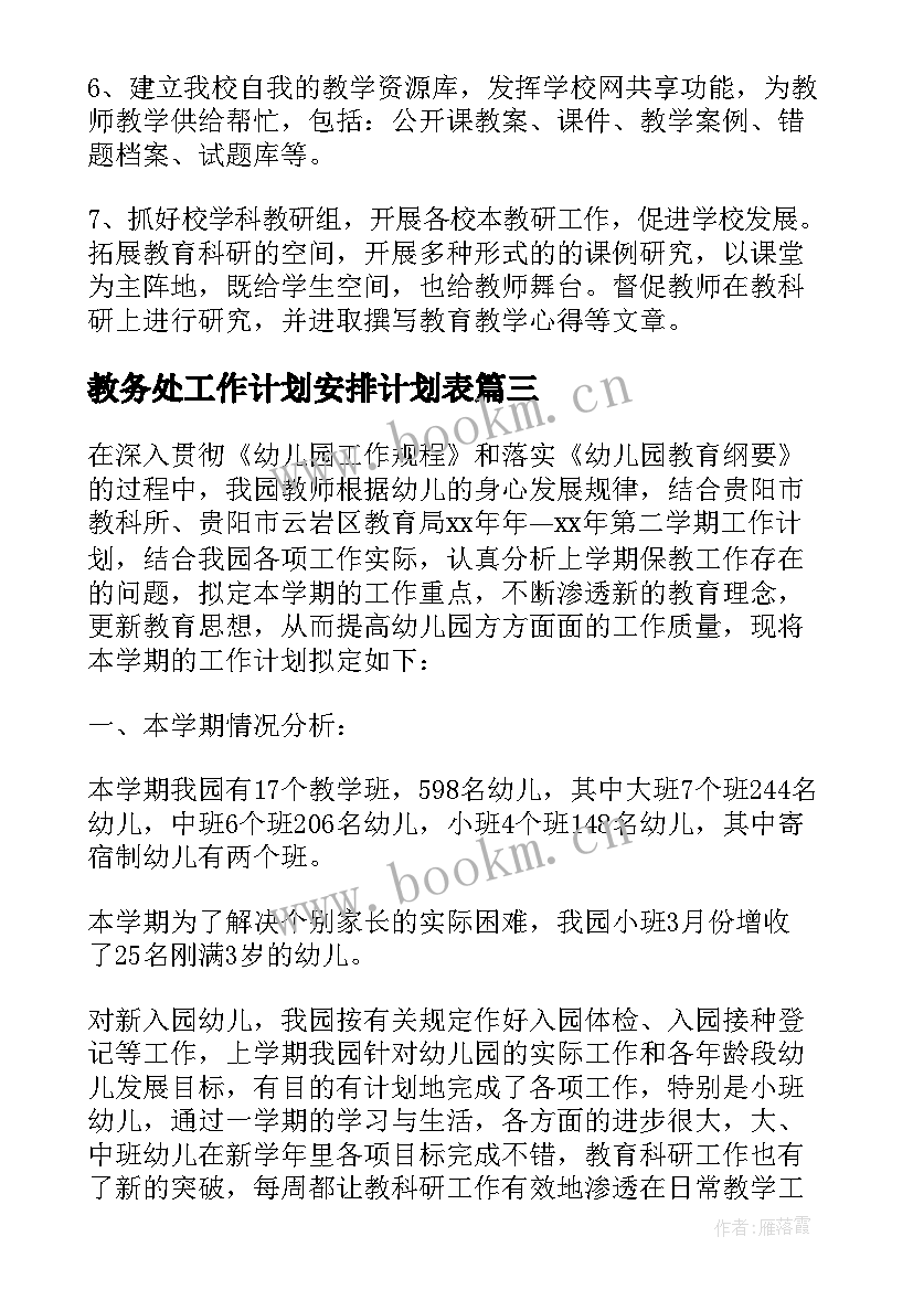 2023年教务处工作计划安排计划表 月度工作安排计划表(优质7篇)