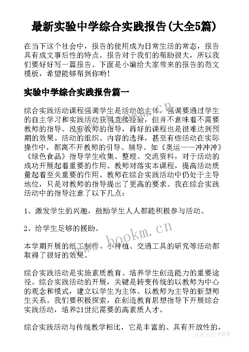 最新实验中学综合实践报告(大全5篇)