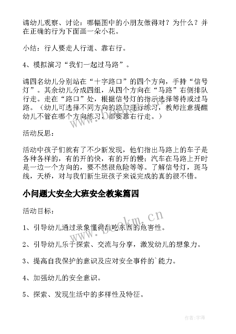 2023年小问题大安全大班安全教案 幼儿园小班安全活动教案走在马路上含反思(优秀5篇)