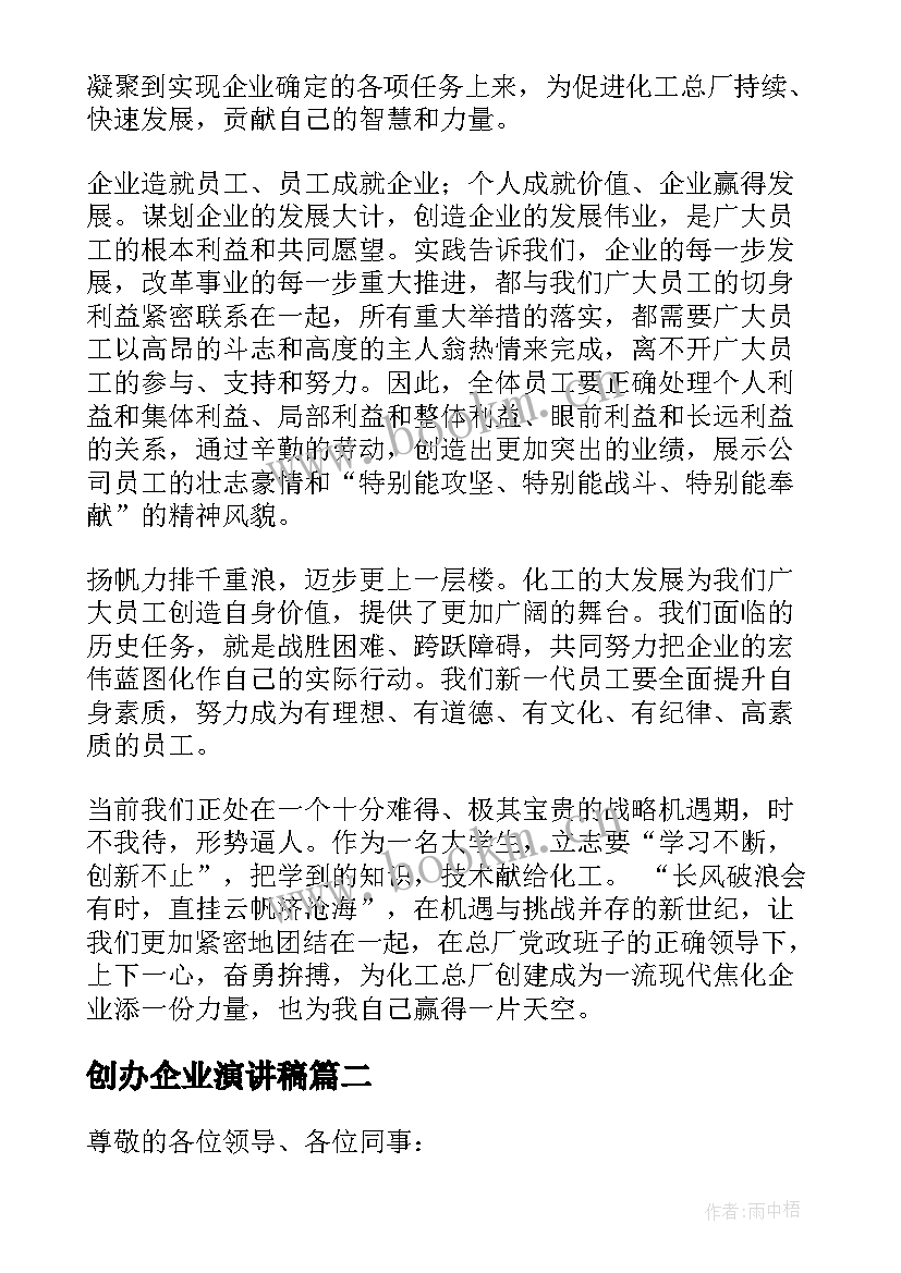 最新创办企业演讲稿(优质5篇)