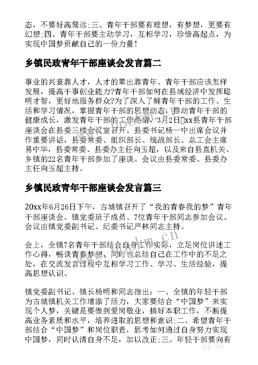 乡镇民政青年干部座谈会发言(大全5篇)