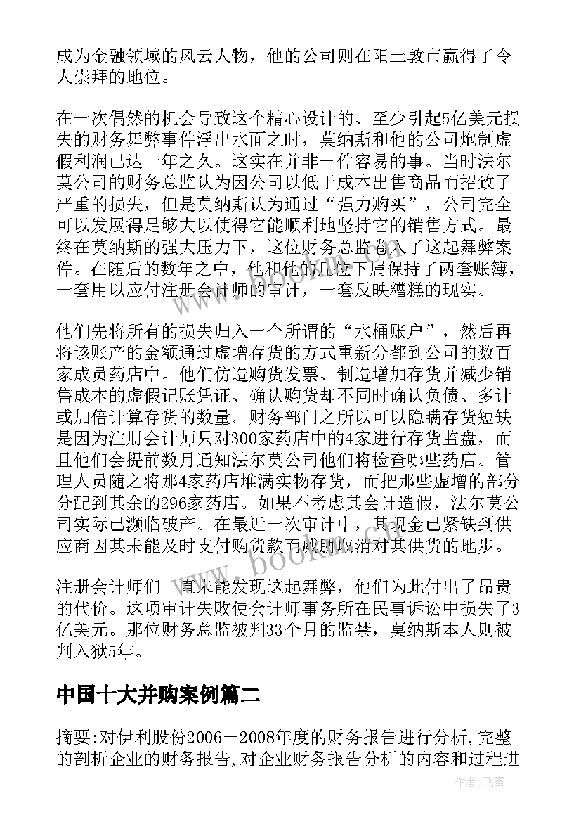 中国十大并购案例 国内外财务报告舞弊典型案例(通用5篇)