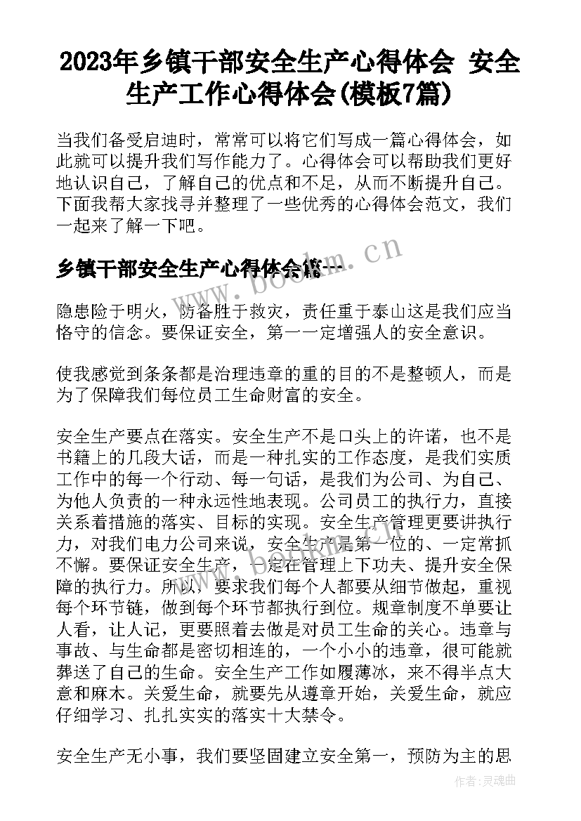 2023年乡镇干部安全生产心得体会 安全生产工作心得体会(模板7篇)