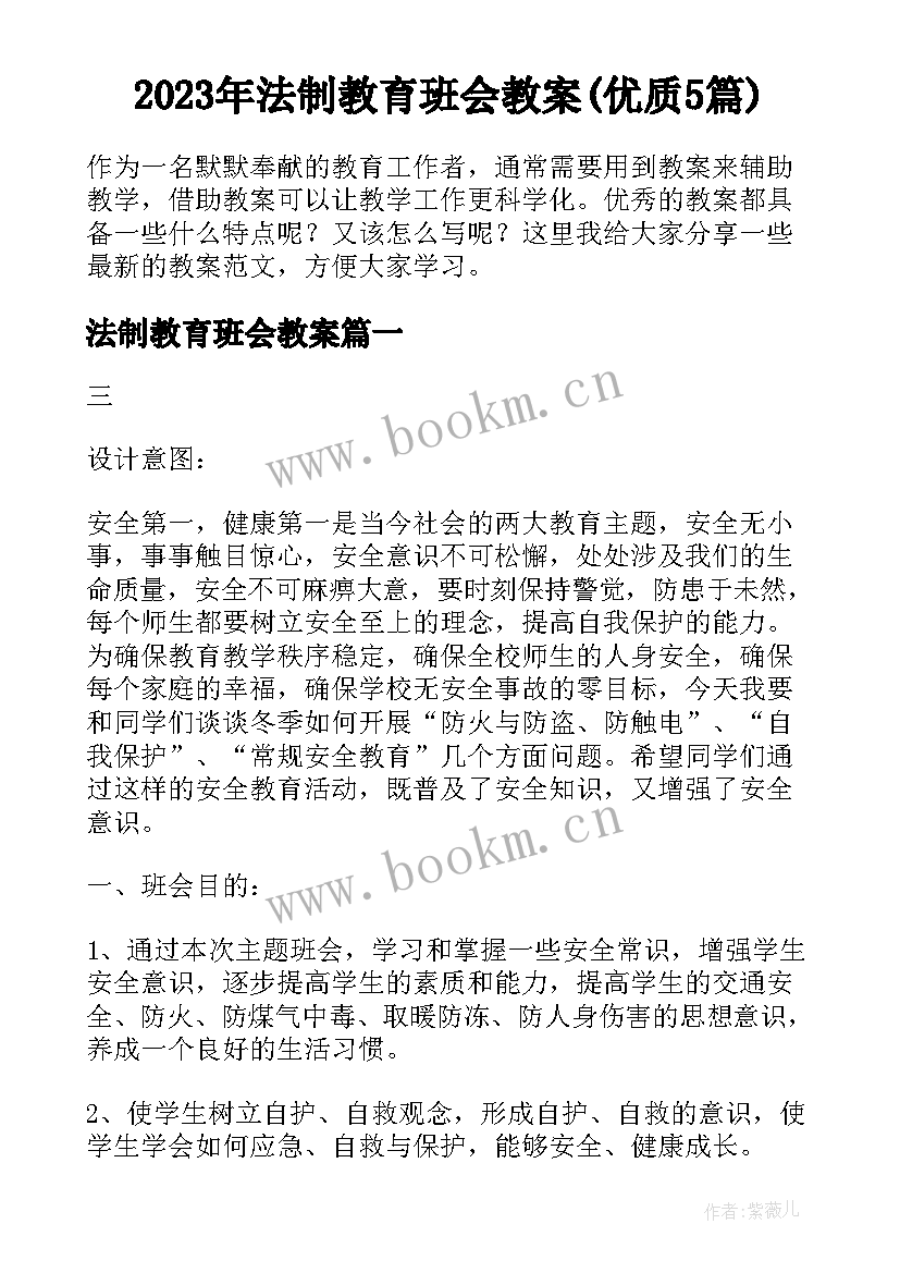 2023年法制教育班会教案(优质5篇)