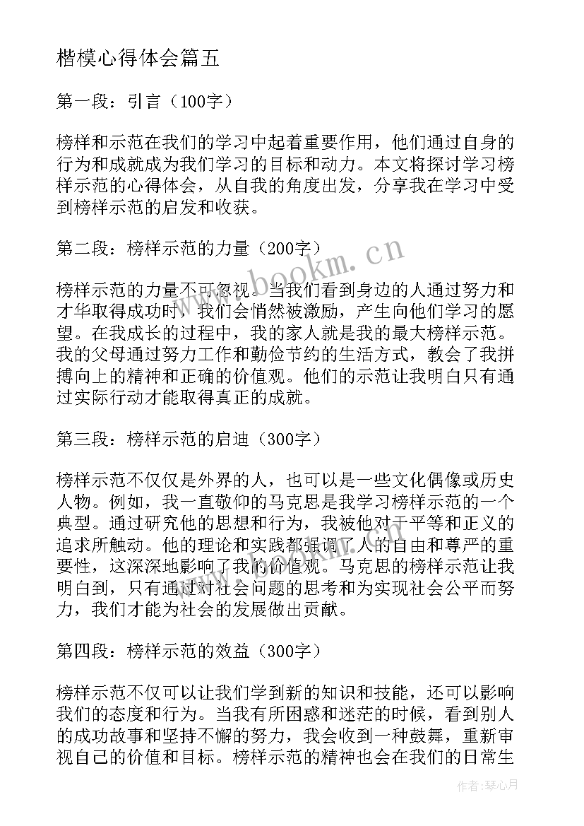 最新楷模心得体会(模板8篇)