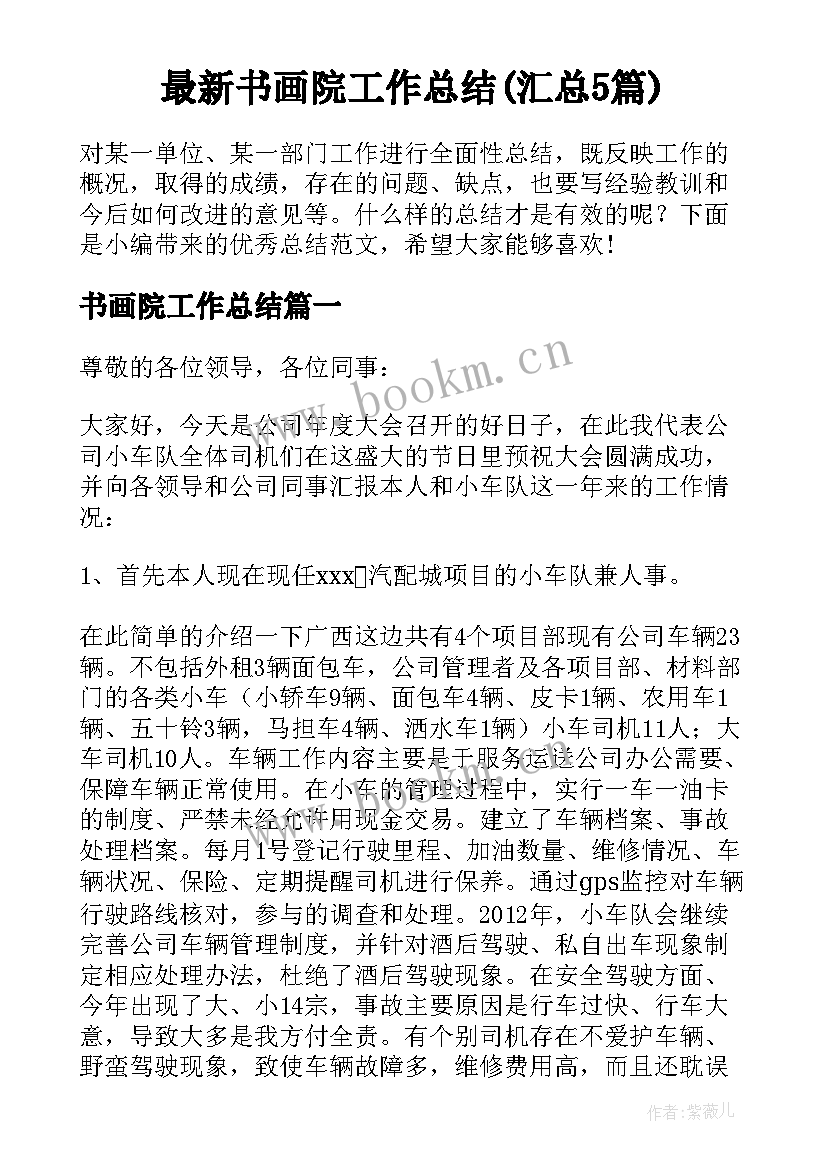 最新书画院工作总结(汇总5篇)