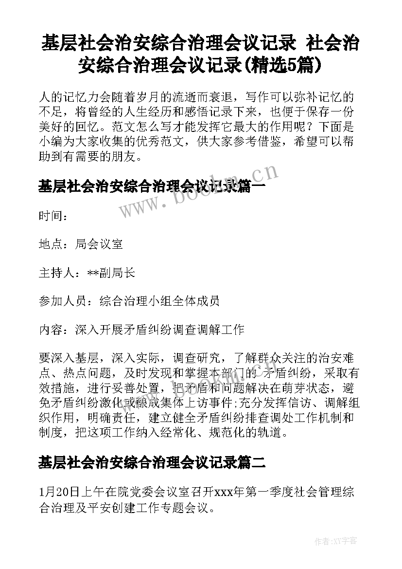 基层社会治安综合治理会议记录 社会治安综合治理会议记录(精选5篇)