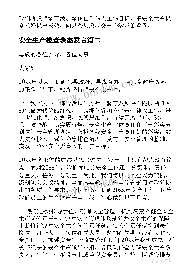 最新安全生产检查表态发言(优秀6篇)