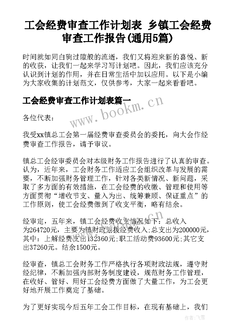 工会经费审查工作计划表 乡镇工会经费审查工作报告(通用5篇)