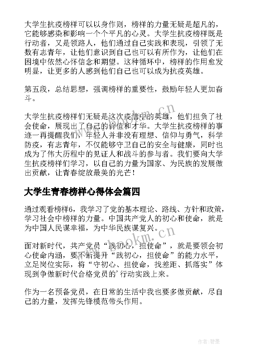 2023年大学生青春榜样心得体会(模板5篇)