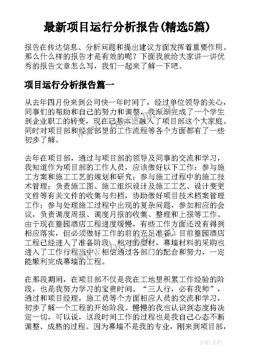 最新项目运行分析报告(精选5篇)