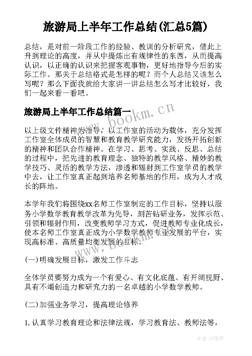 旅游局上半年工作总结(汇总5篇)