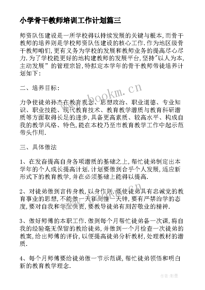 小学骨干教师培训工作计划(实用8篇)