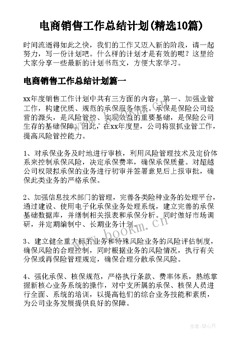 电商销售工作总结计划(精选10篇)