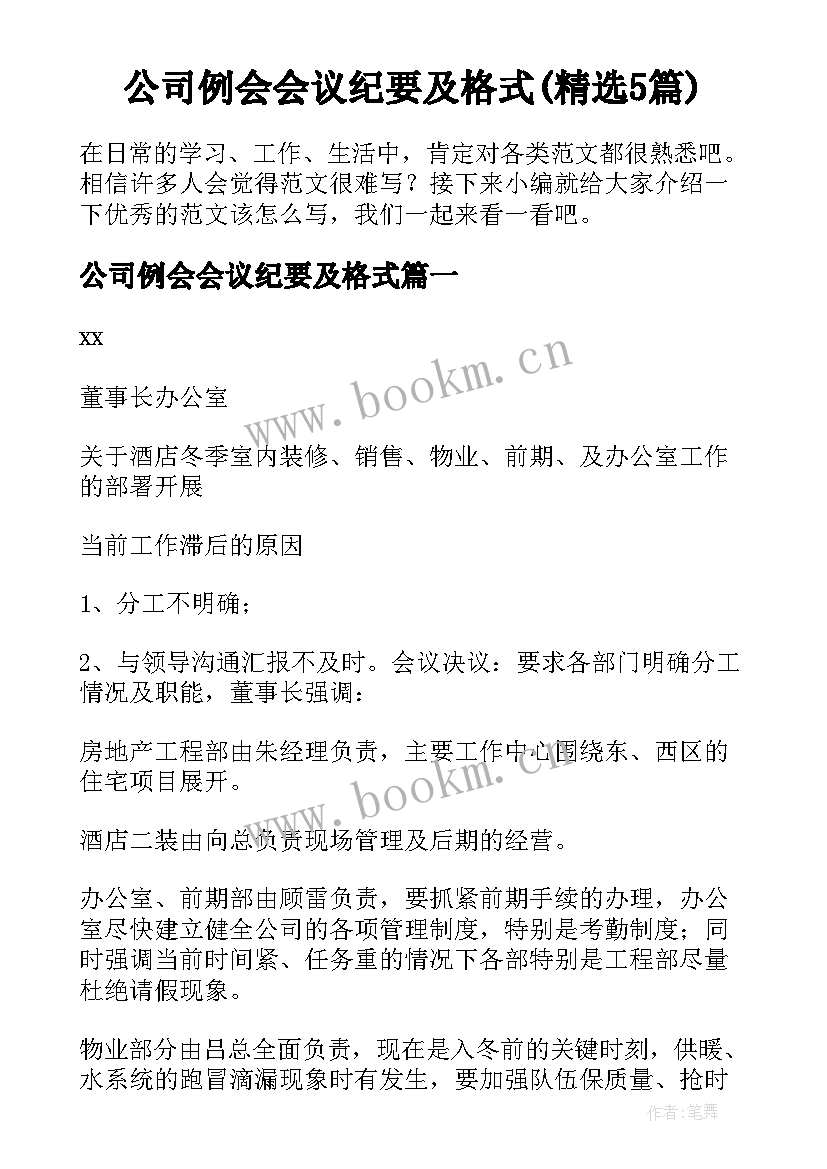 公司例会会议纪要及格式(精选5篇)