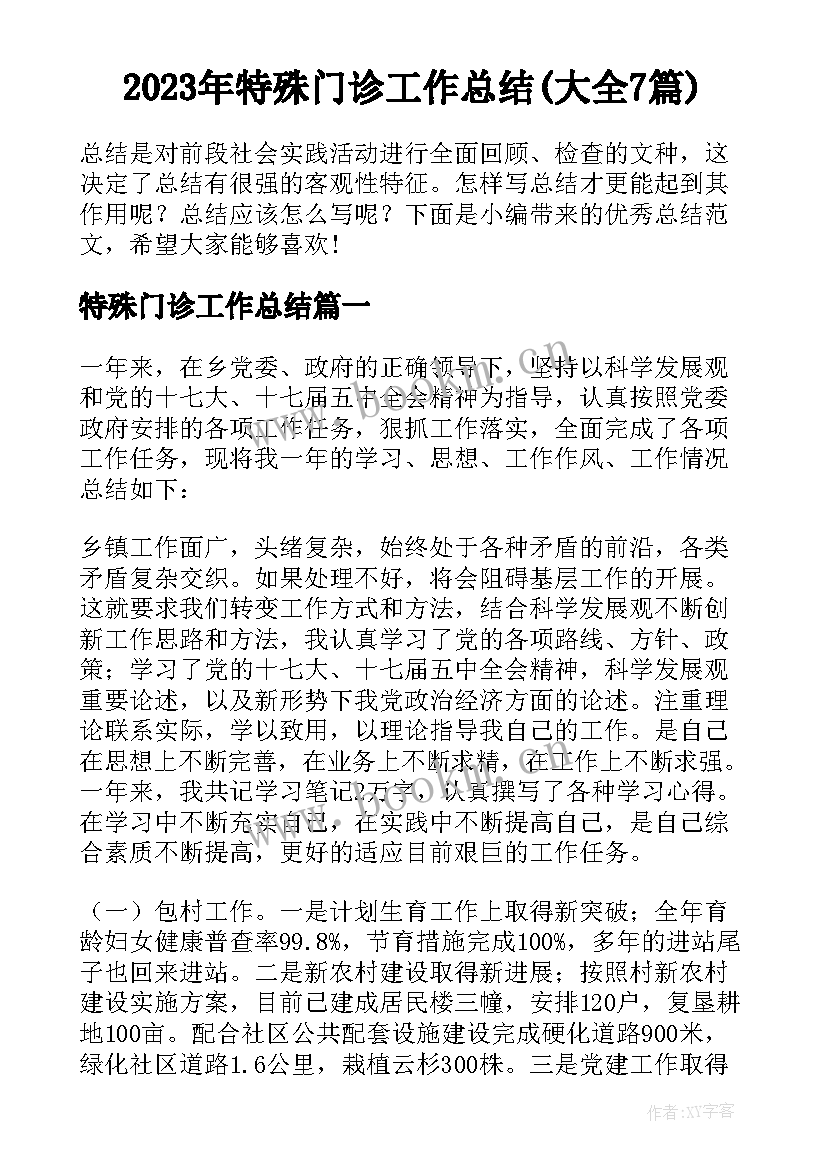 2023年特殊门诊工作总结(大全7篇)